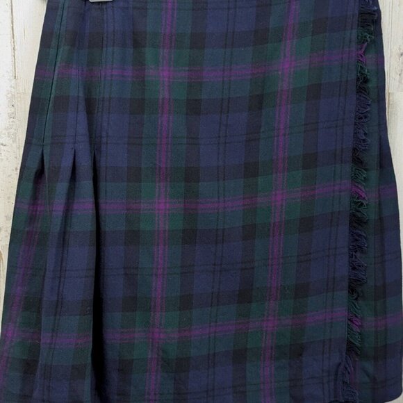 VTG Jones New York Tartan Wool Wrap Skirt 14 Tartan Plaid Pleated Fringe VINTAGE - Picture 2 of 11